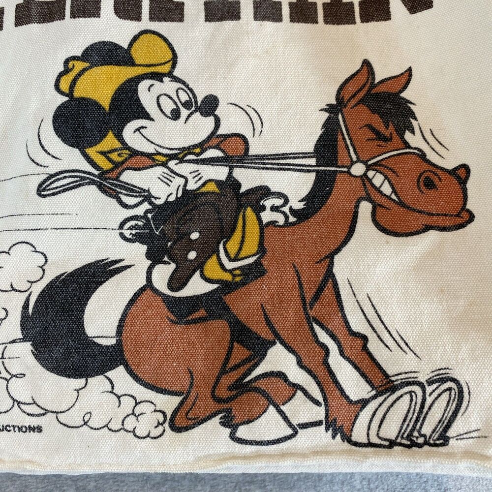Vintage Disney Mickey Mouse Canvas Tote Bag "Hold Everything!" Cowboy Cream Rare - Picture 8 of 10